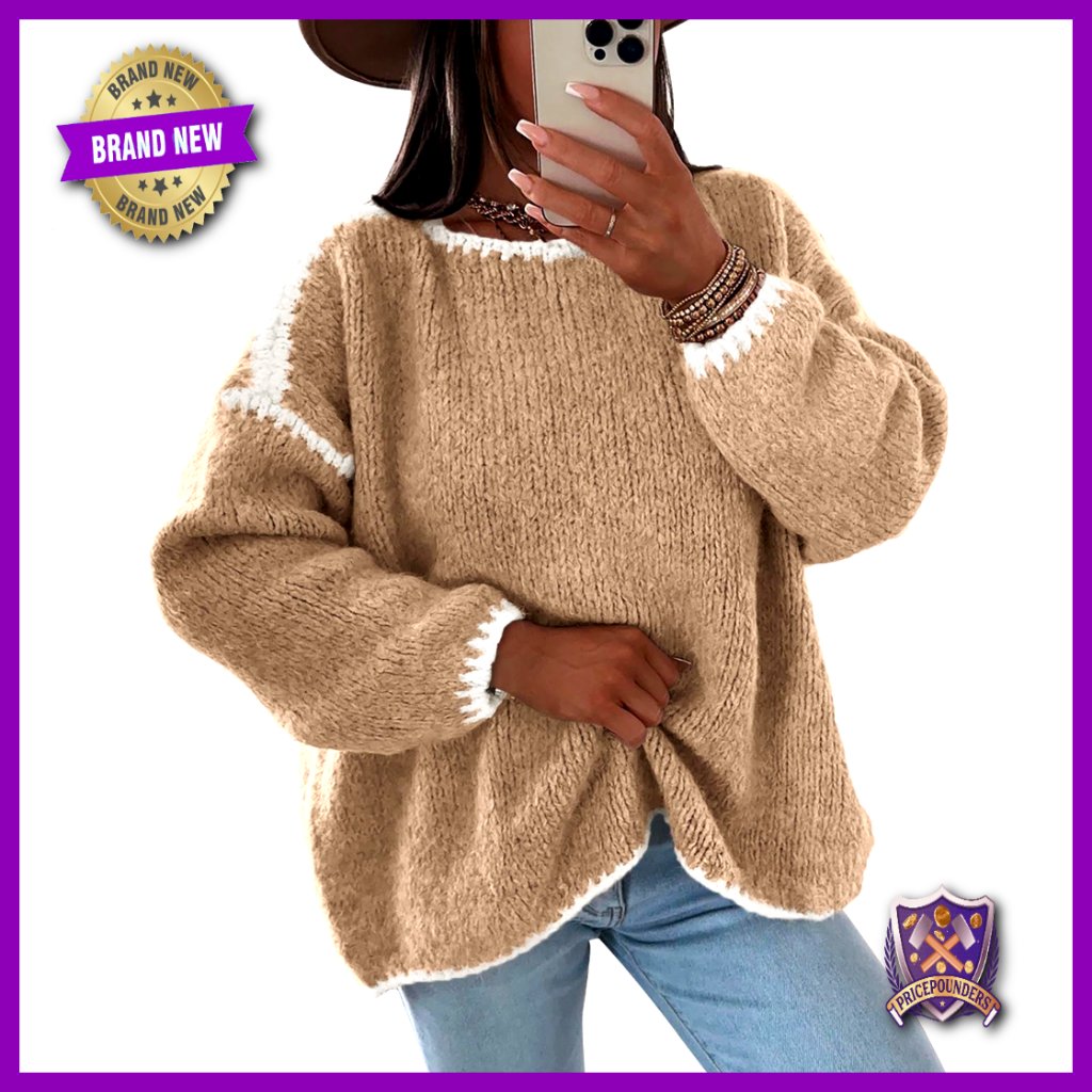 Oversized Chunky Knit Pullover Sweater Long Sleeve Crew Neck Winter